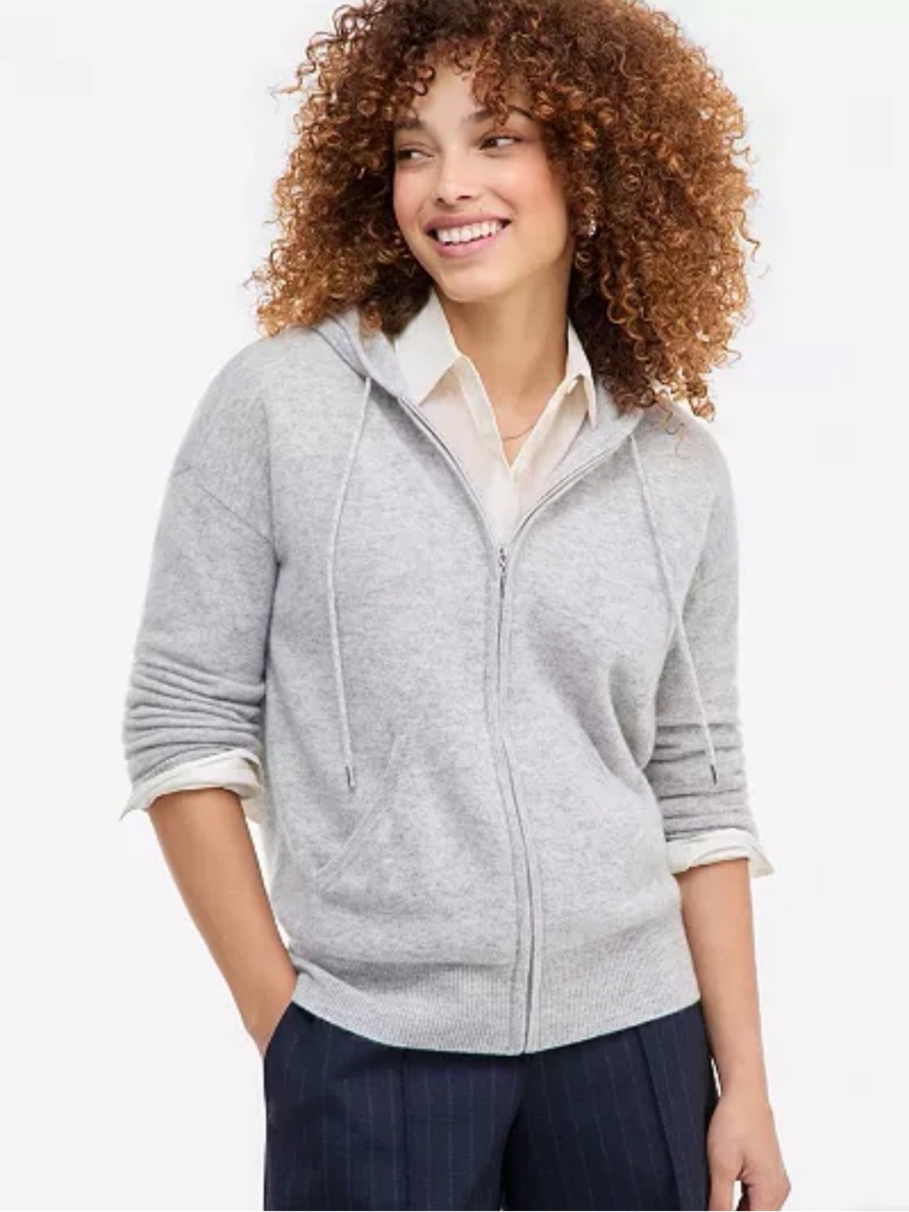 Charter Club Light Gray Cashmere Zip Hoodie - Women's Cozy Full-Zip